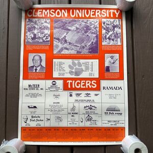 Vintage 1989 Clemson Tigers Football Schedule Calendar Poster 18x25" KFC Ramada